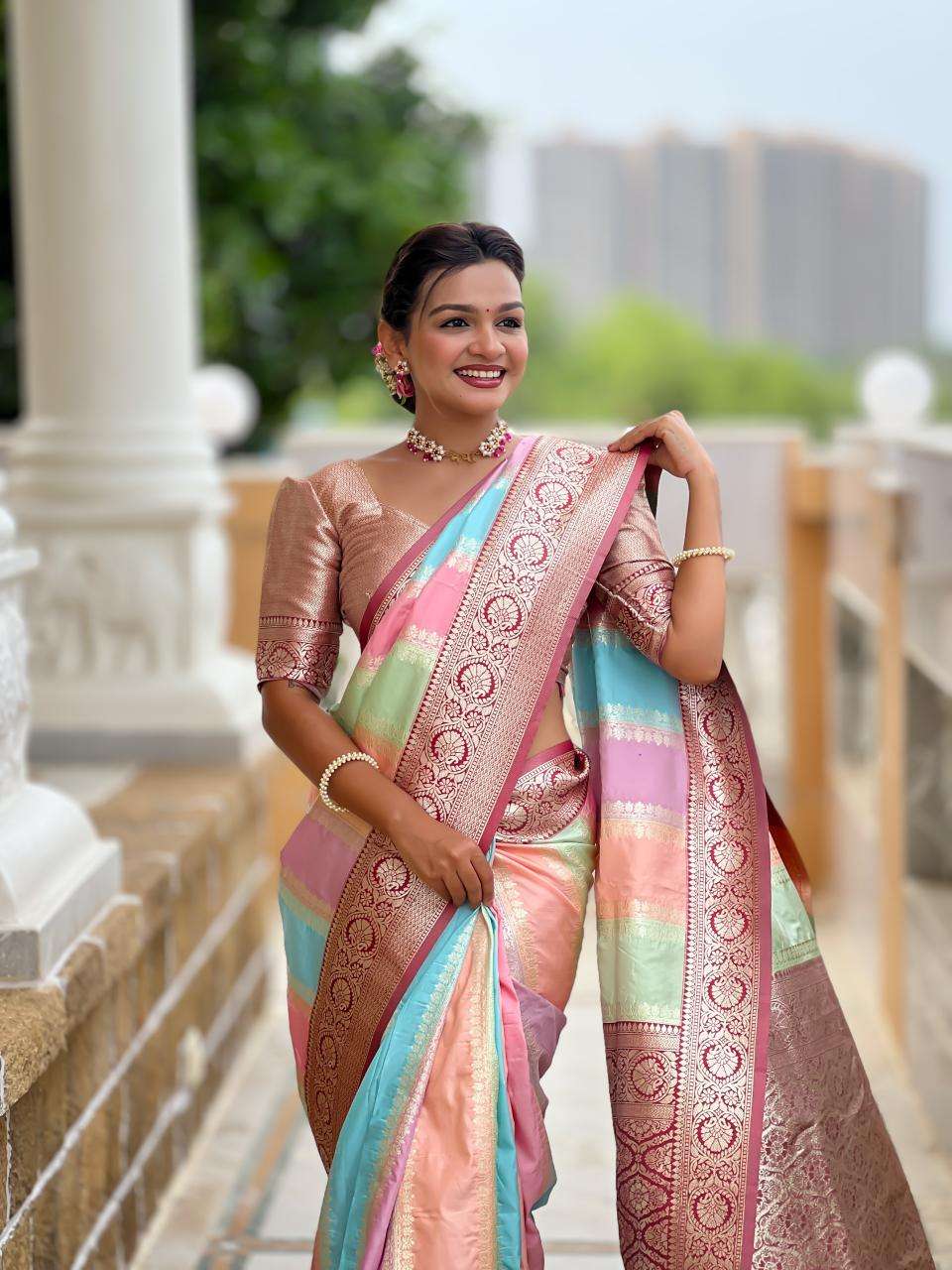 Anupama multi colour soft banarasi silk Indian Saree Wholesaler