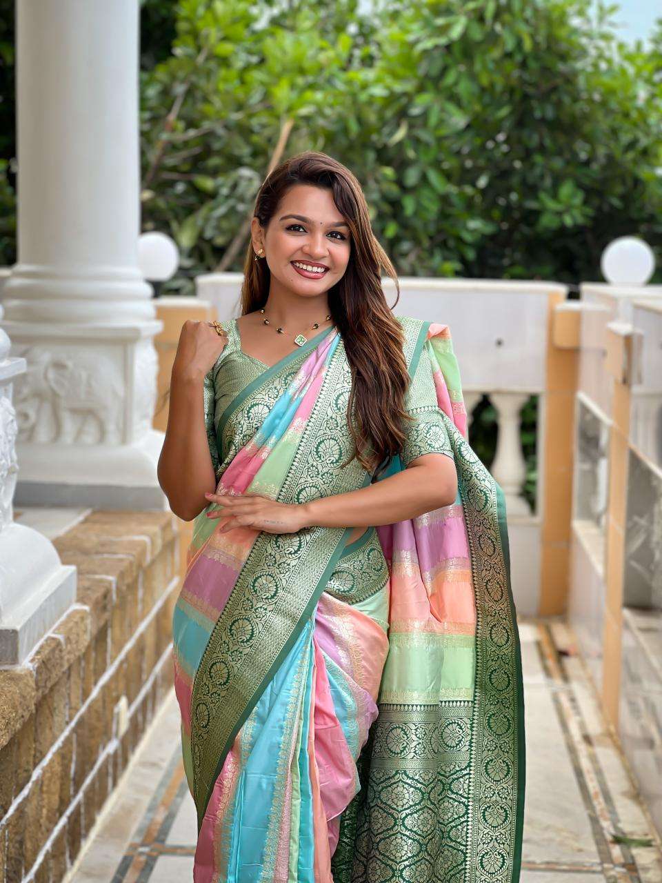 Anupama multi colour soft banarasi silk Indian Saree Wholesaler