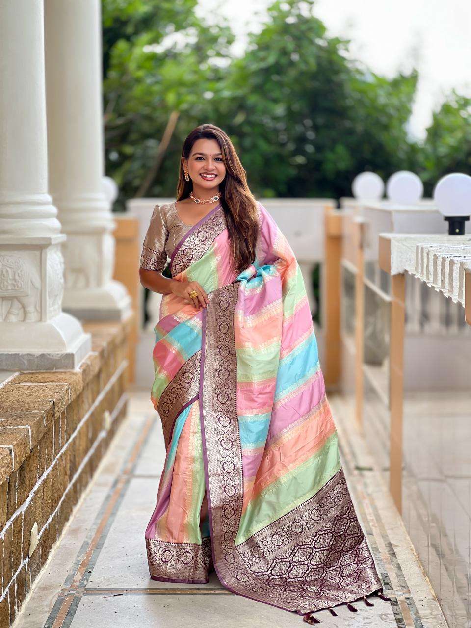 Anupama multi colour soft banarasi silk Indian Saree Wholesaler