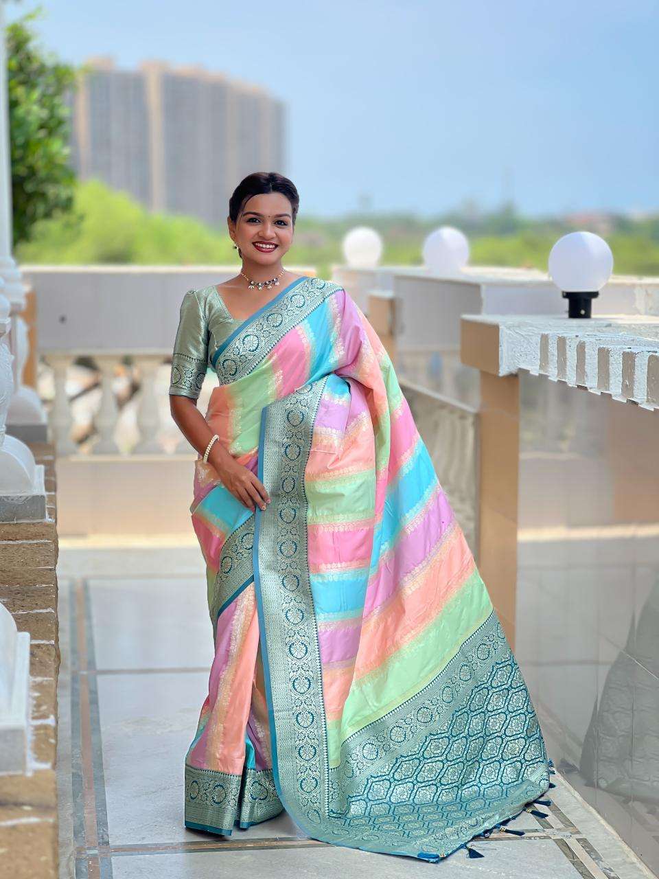 Anupama multi colour soft banarasi silk Indian Saree Wholesaler