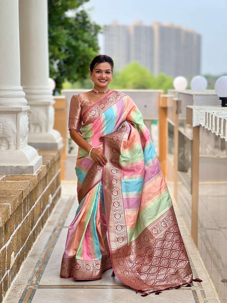 Anupama multi colour soft banarasi silk Indian Saree Wholesaler