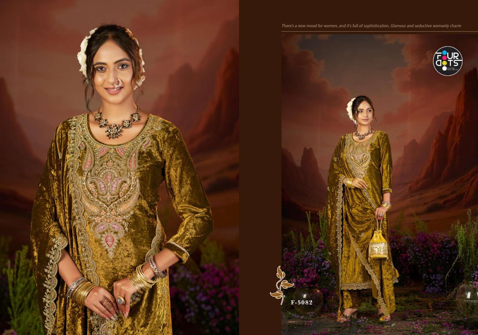 Four Dots Clemence Makhmal Dress materials manufacturers in Ahmedabad