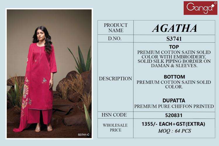 Ganga agatha 3741 Wholesale dress materials for boutique