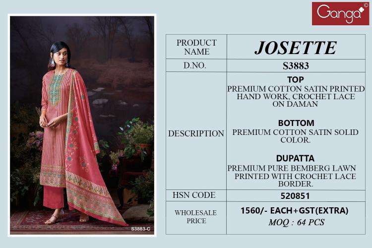 Ganga josette 3883 Best dress material wholesalers in Delhi