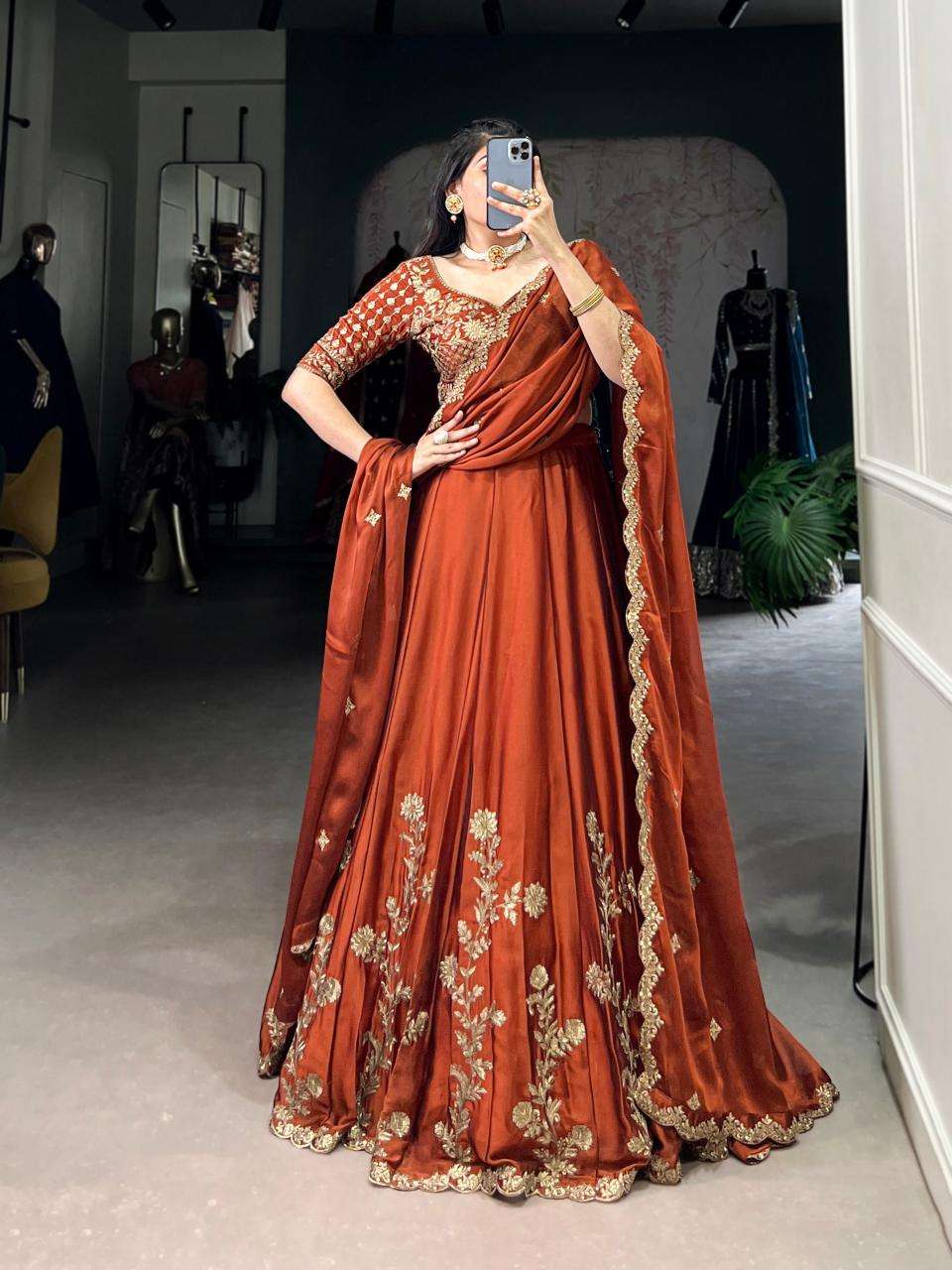 LNB Rangoli Silk Orange Online chaniya choli store in Ahmedabad