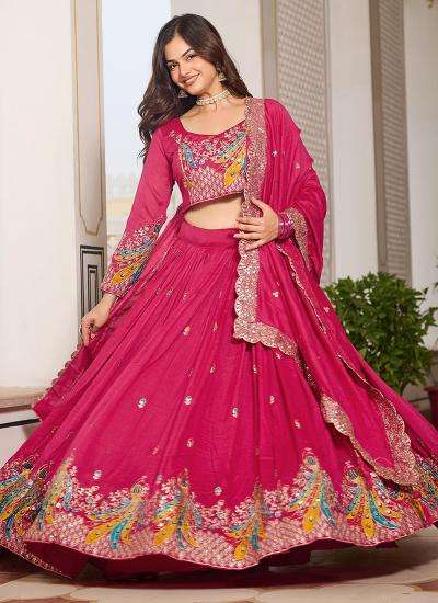 Pink Vichitra Embroidery Work Navratri Traditional Indian lehenga choli