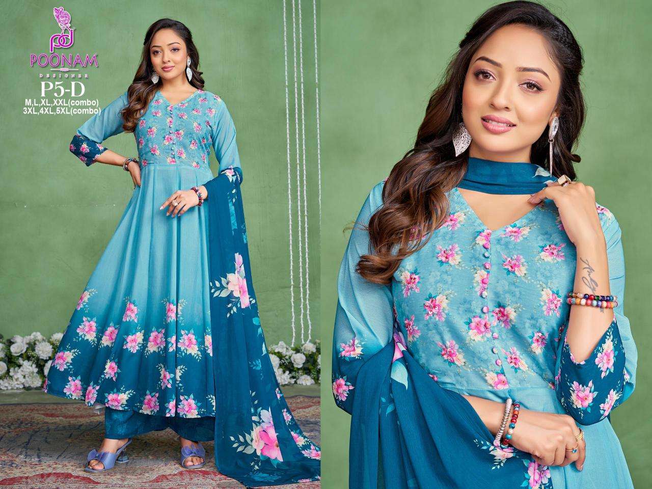 Poonam designer 3 pcs gown Surat kurti online wholesale