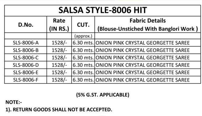 Shorya TFH salsa style d.no 8006 Wholesale saree market in Mumbai