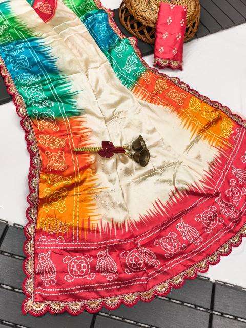 Akshara gajji silk colourful bandhej print best saree wholesale market in india