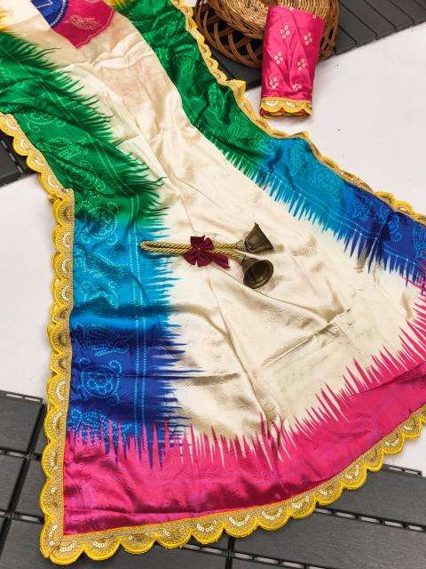 Akshara gajji silk colourful bandhej print best saree wholesale market in india