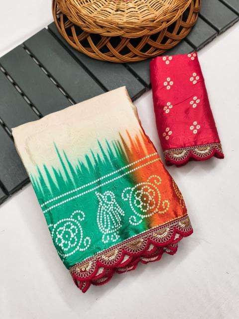 Akshara gajji silk colourful bandhej print best saree wholesale market in india