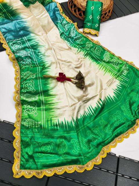 Akshara gajji silk colourful bandhej print best saree wholesale market in india