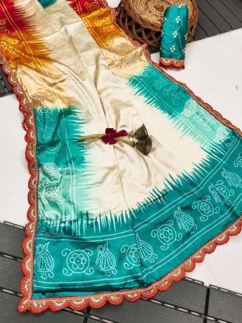 Akshara gajji silk colourful bandhej print best saree wholesale market in india