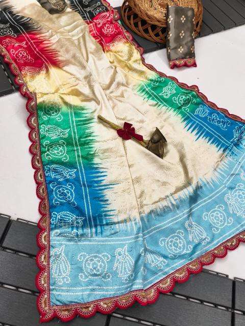 Akshara gajji silk colourful bandhej print best saree wholesale market in india