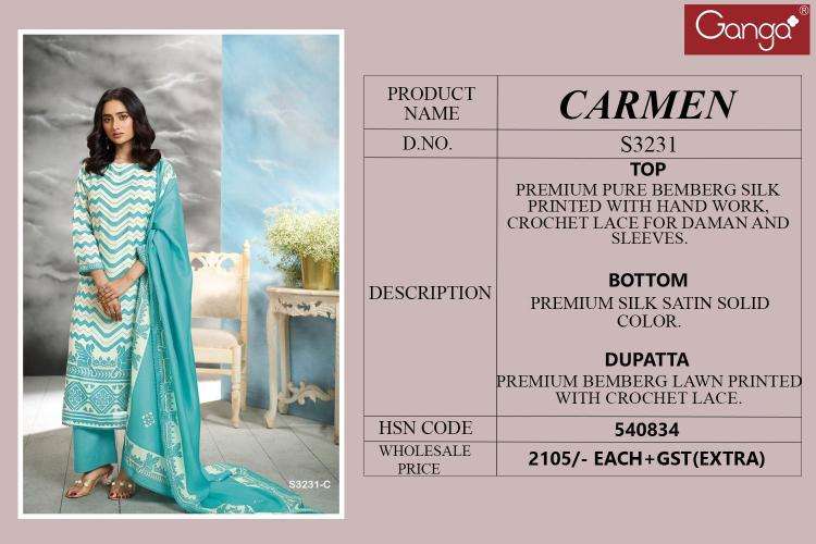 Ganga carmen 3231 wholesale dress in surat with price