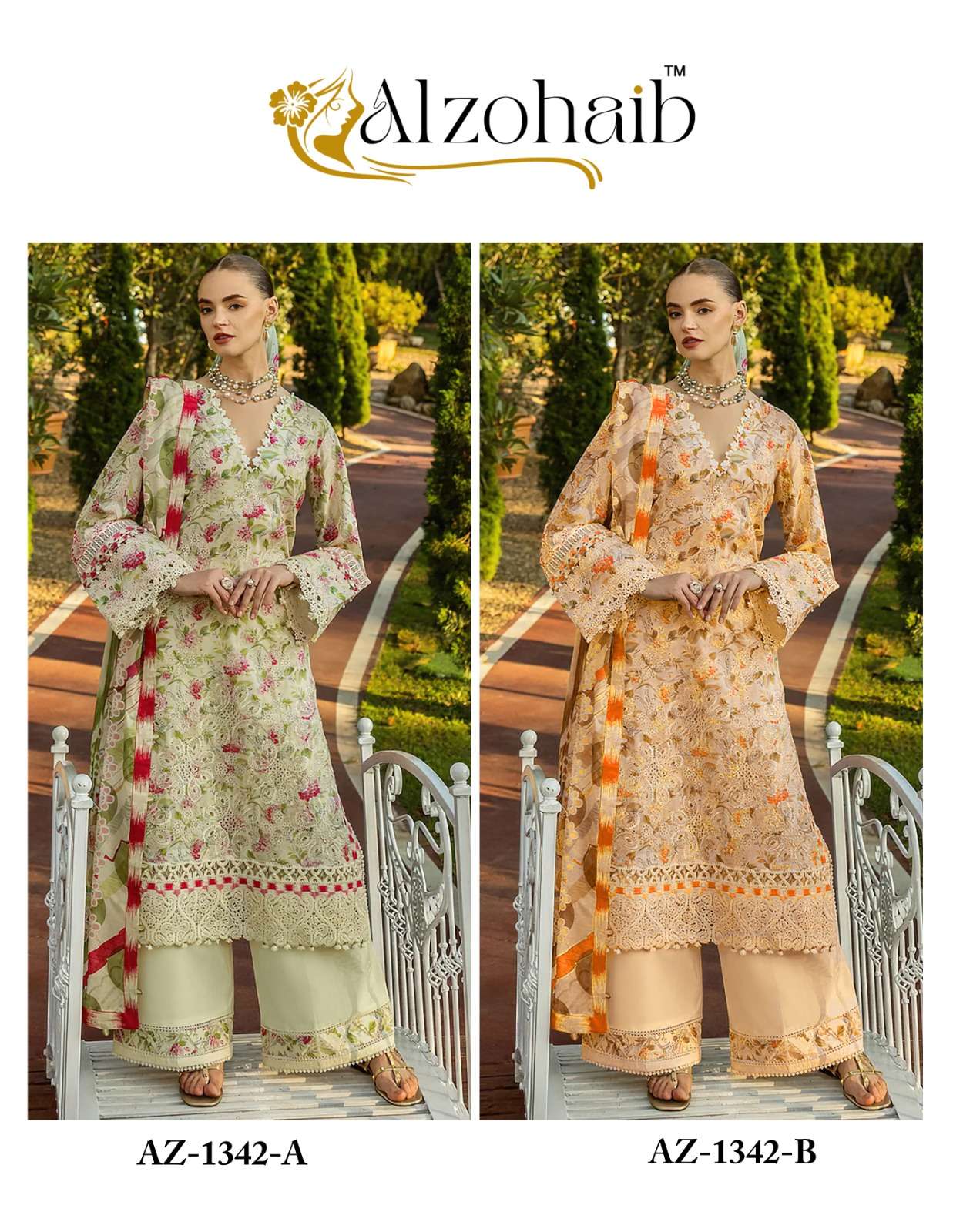 Alzohaib Az 1342 A And B Chiffon Dupatta Salwar Kameez manufacturers in Kolkata