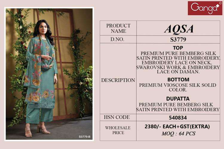 Ganga aqsa 3779 Unstitched dress material wholesalers in Delhi