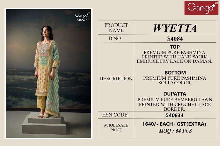 Ganga wyetta 4084 Surat party wear dress materials wholesale