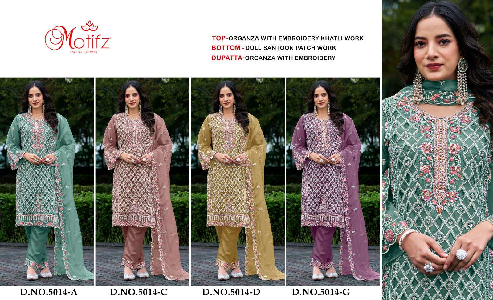 Motifz 5014 A C D G Organza wholesale pakistani suits in pakistan