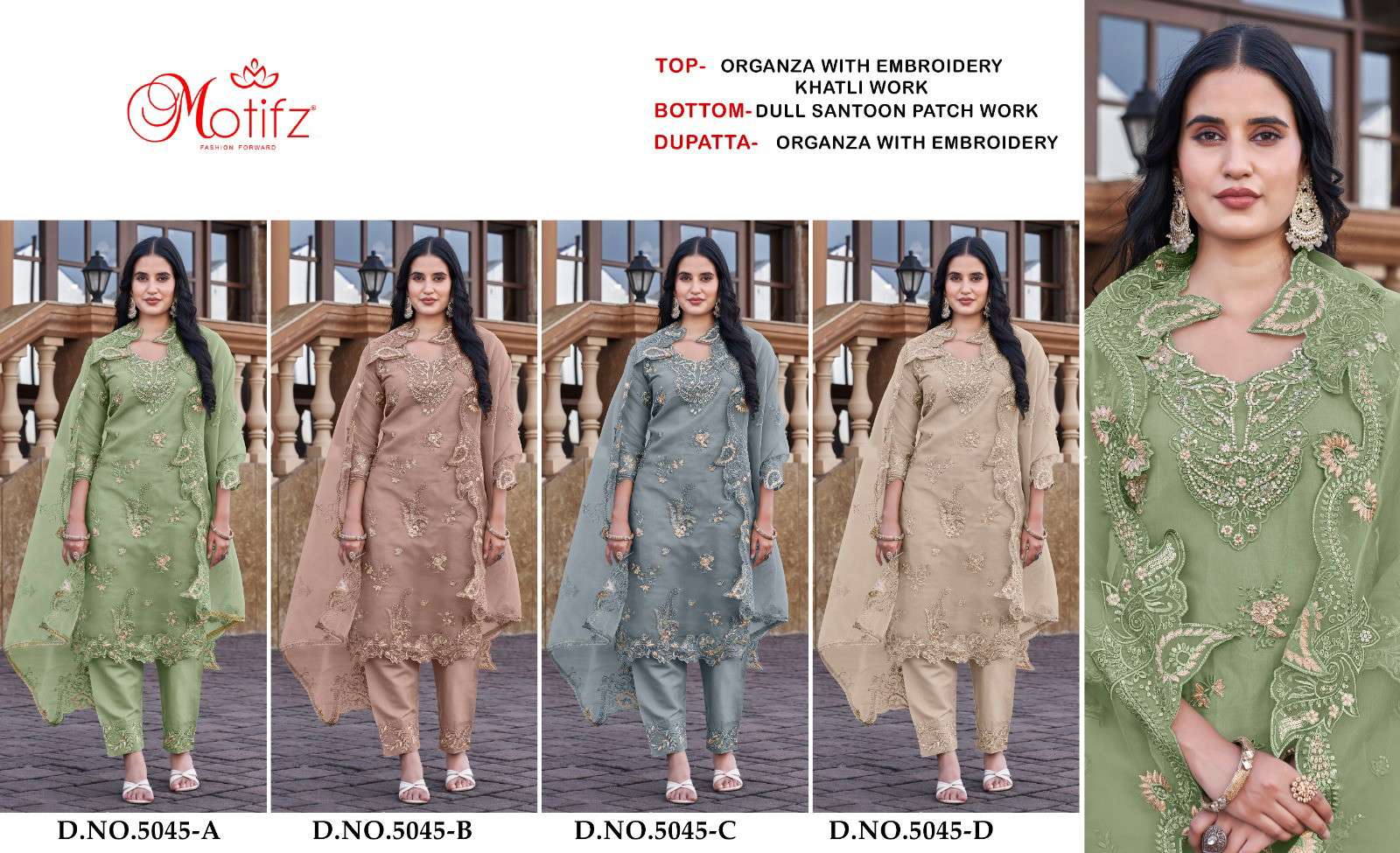 Motifz 5045 A To D Organza pakistani suits wholesalers in pakistan