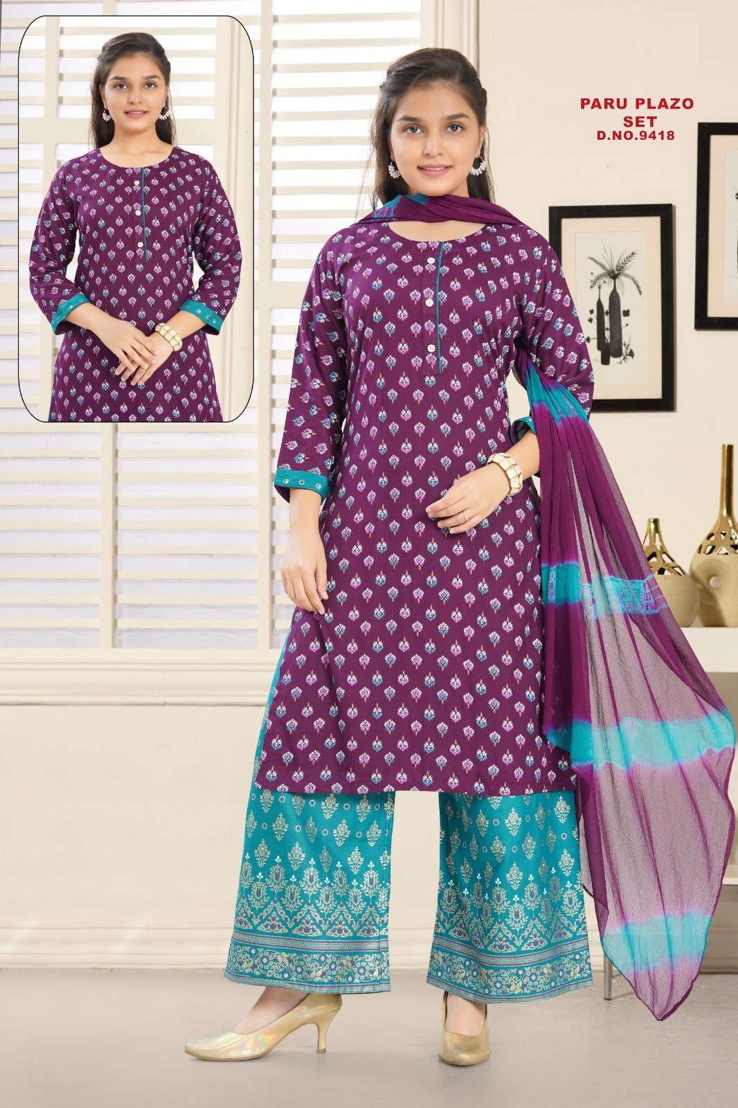 Paru Plazo Set 9418 Kurti manufacturers in Hyderabad