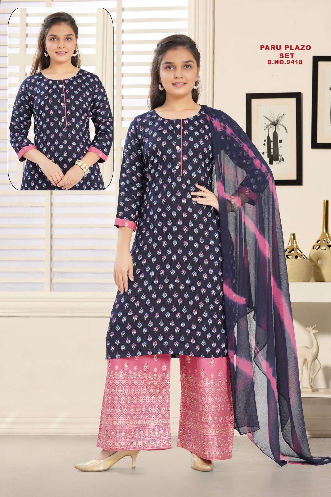 Paru Plazo Set 9418 Kurti manufacturers in Hyderabad