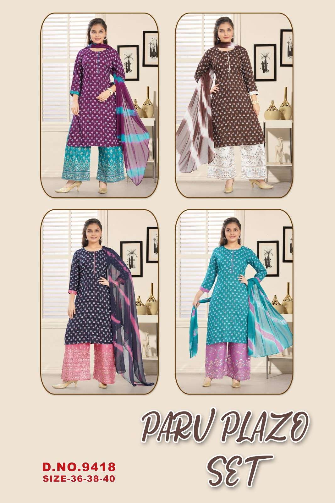 Paru Plazo Set 9418 Kurti manufacturers in Hyderabad