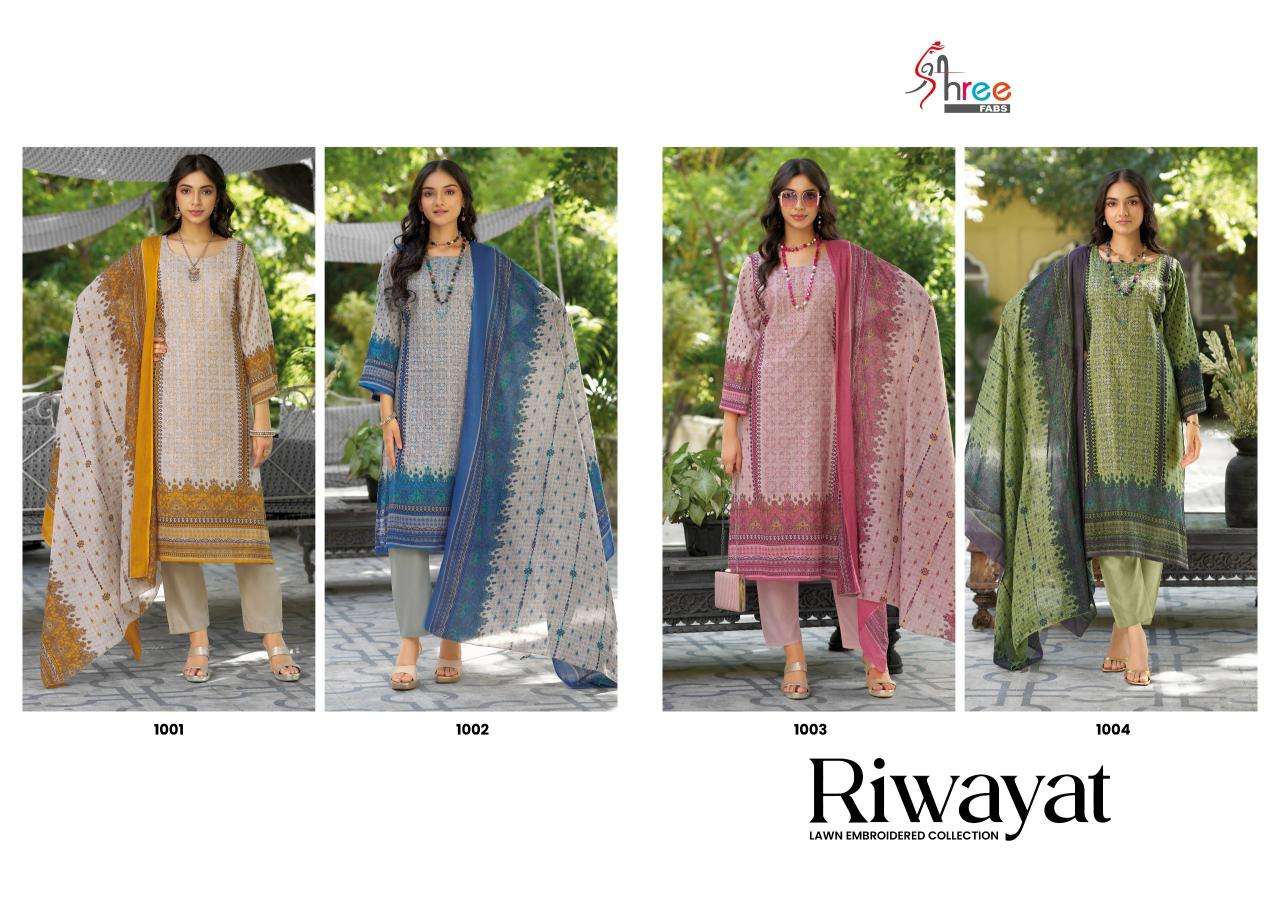 Shree fabs riwayat lawn emb collection 2025 Wholesale cotton dress material in Surat
