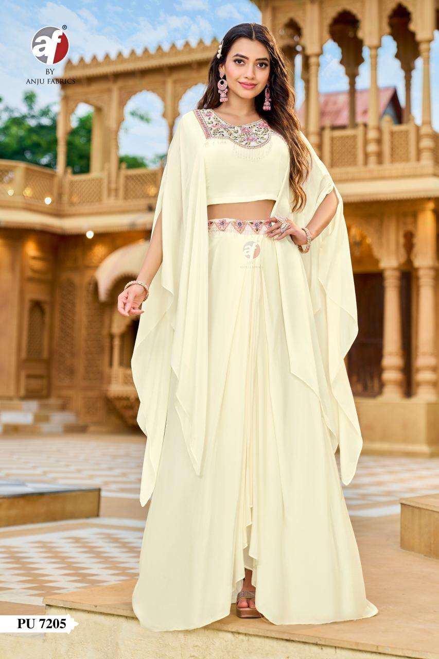 A/f poncho style jacket with crop top & skirt Wholesale Kurti manufacturer