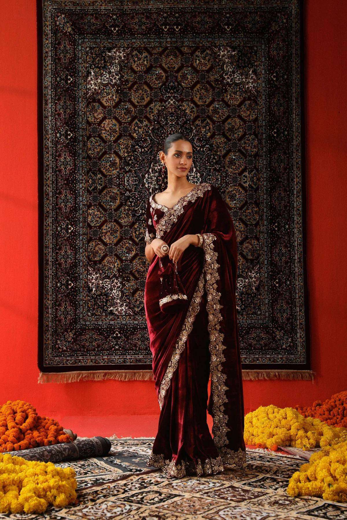 Bt 3143 Velvet  Saree supplier in Mumbai