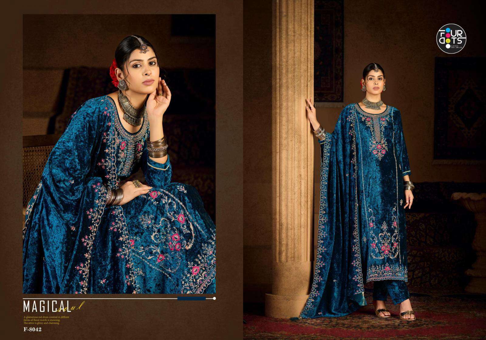 Four Dots Roman Makhmal pakistani wholesale salwar kameez