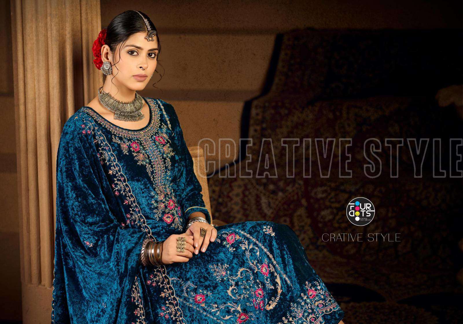 Four Dots Roman Makhmal pakistani wholesale salwar kameez