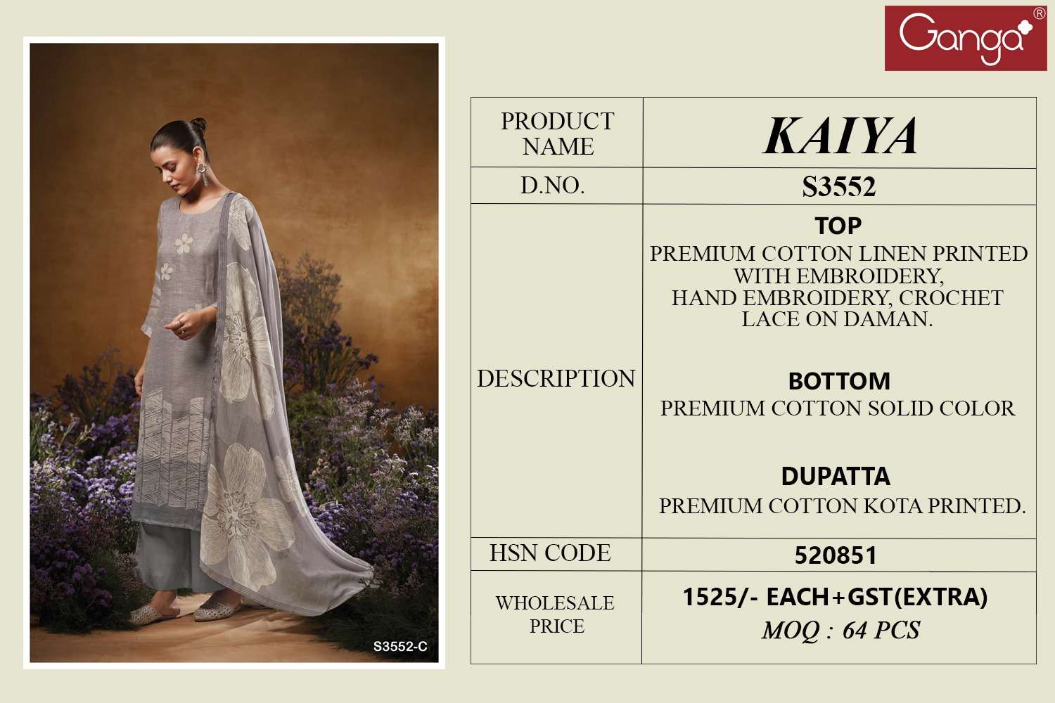 Ganga Kaiya S3552 B And C Designer salwar kameez wholesale