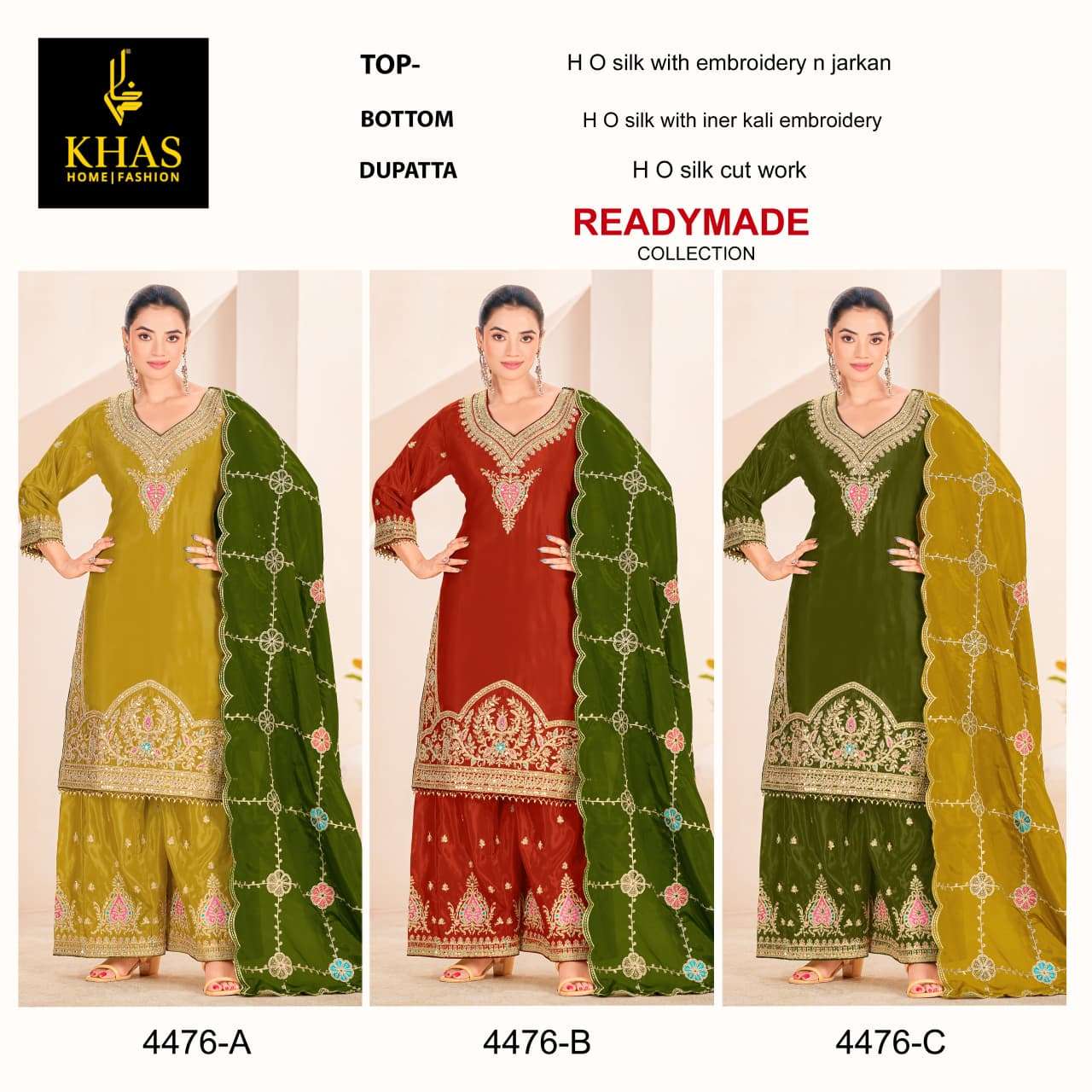 Khas 4476 A To C Silk With Embroidery Online Pakistani suits wholesale