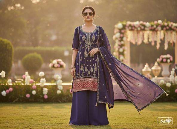 Sahilprints purple readymade pakistani suits supplier in Surat