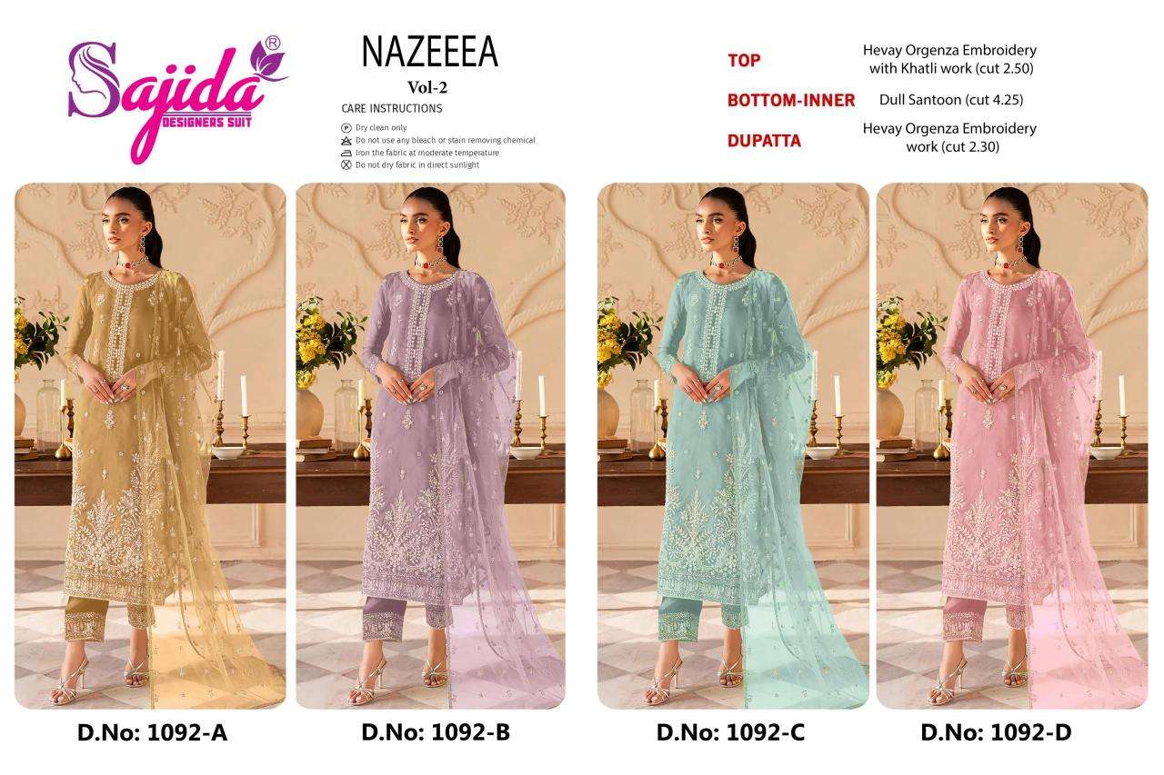 Sajida nazeeea vol 2 d.no 1092-A-B-C-D pakistani suits collections in hydrabad