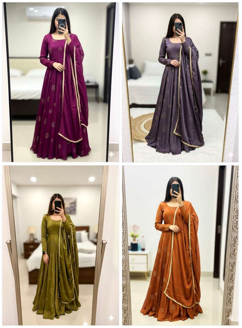 Ethnic Gown Set Satin Gown Kurti wholesale market