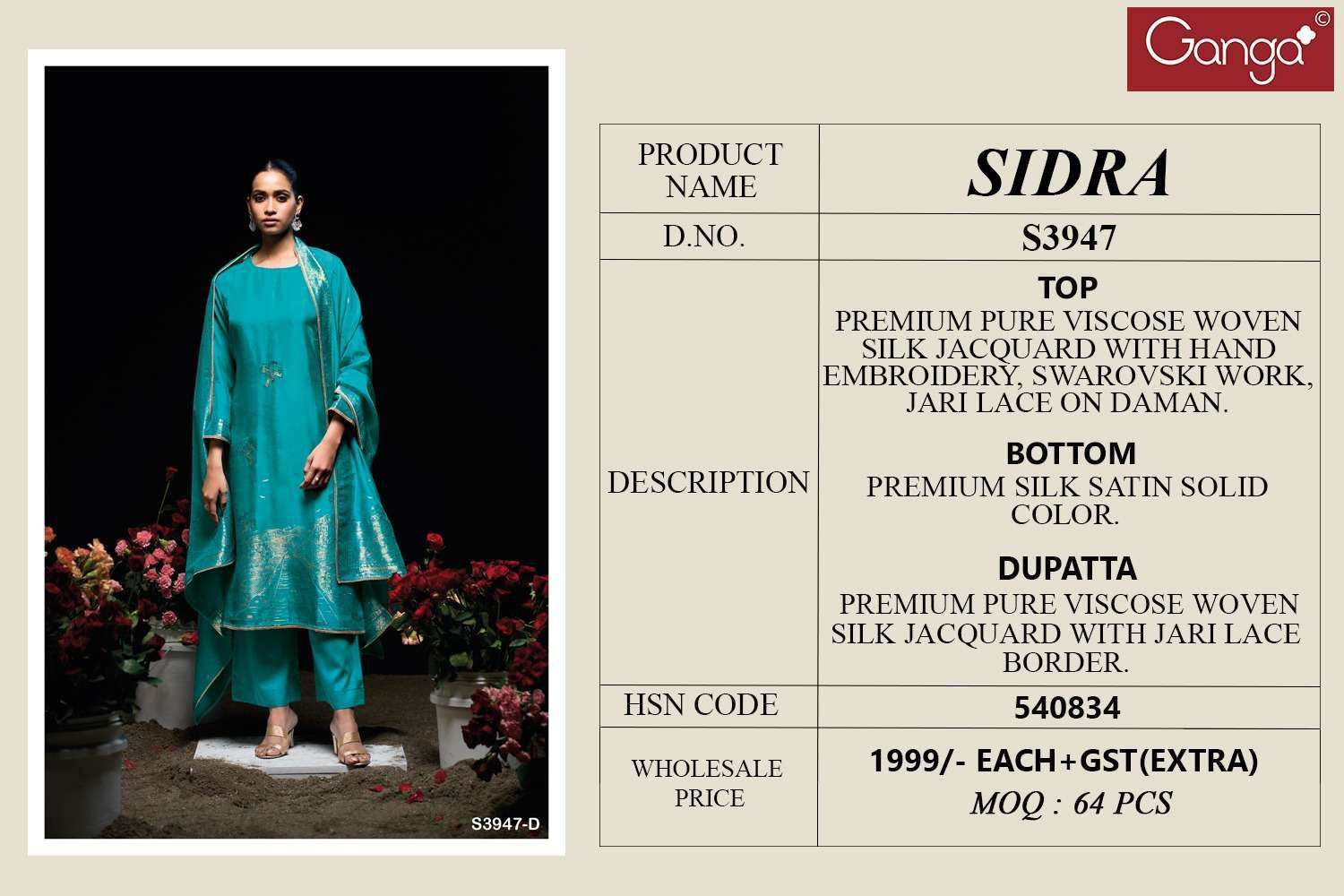 Ganga Sidra 3947 Wholesale Salwar Kameez in Hyderabad