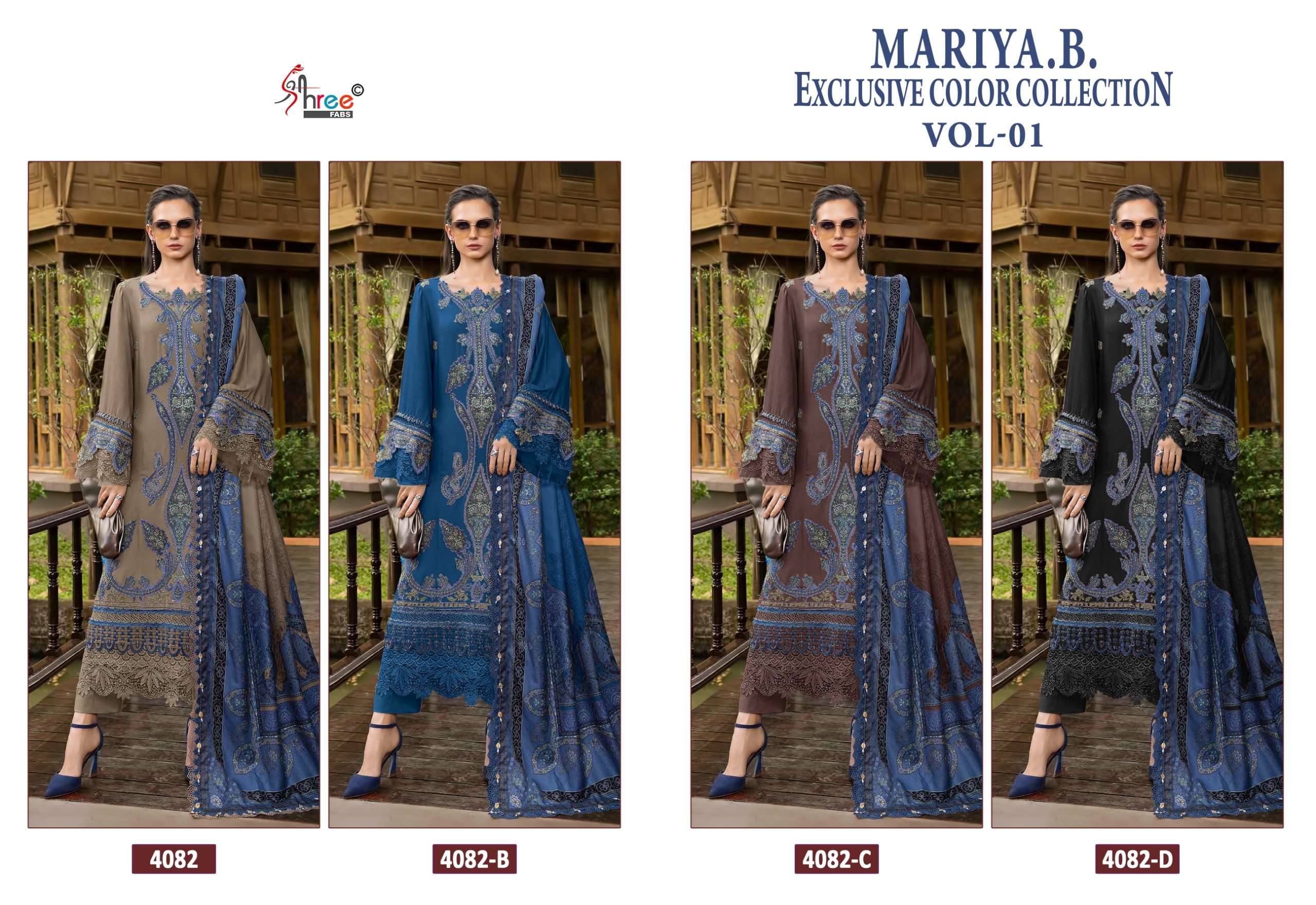 Shree Mariya B 4082 A To D Chiffon Dupatta Salwar Kameez exporters