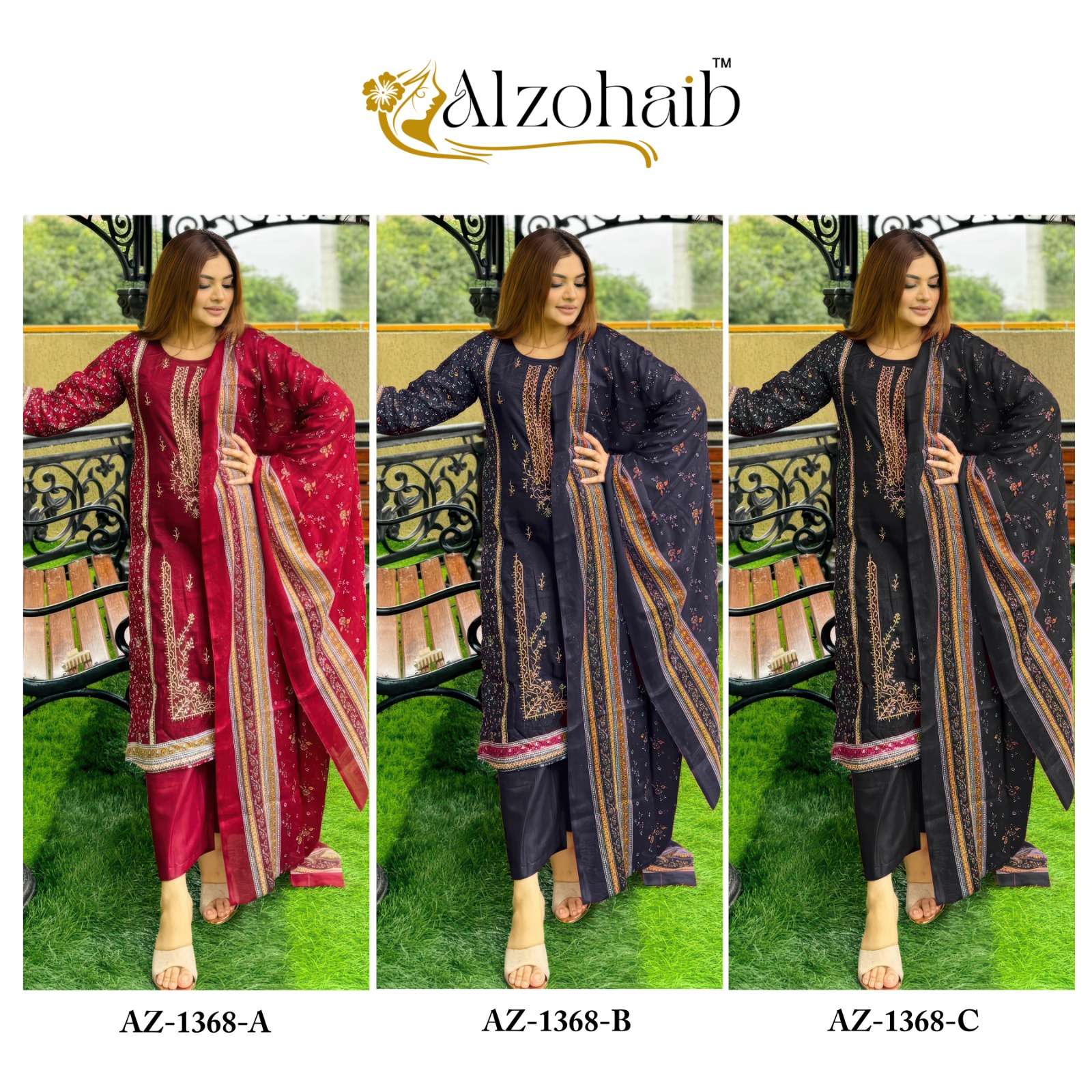 Alzohaib Az 1368 A To C Chiffon Dupatta Salwar Kameez suppliers in Kolkata