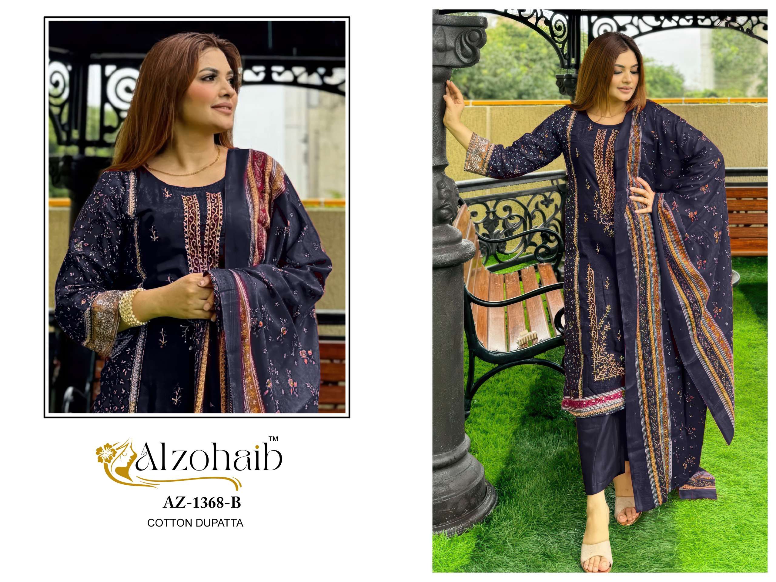 Alzohaib Az 1368 A To C Chiffon Dupatta Salwar Kameez suppliers in Kolkata