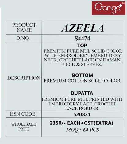 Ganga azeela 4474 Dress material manufacturers in Mumbai
