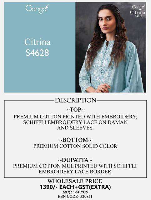 Ganga citrina 4628 Designer dress material manufacturers in Gujarat