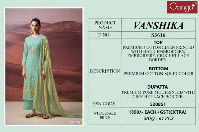 Ganga vanshika 3616 Dress materials traders in delhi