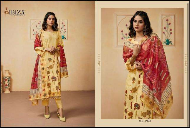 Ibiza fashion story linen Printed dress material wholesalers in Mumbai