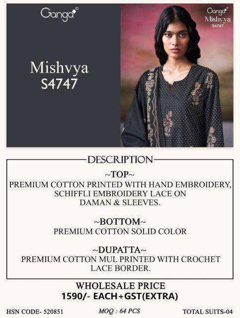 Ganga mishvya 4747 wholesale dress materials in mumbai with price