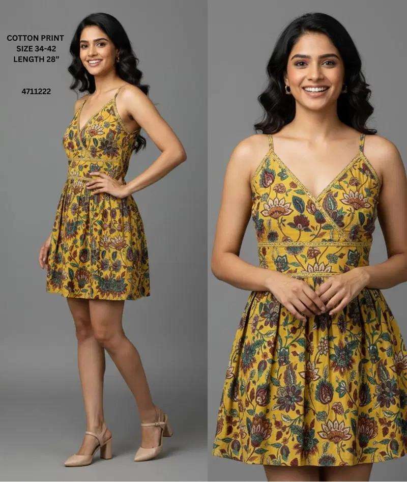 K 425 Yellow Floral Printed western wear distributors in Mumbai