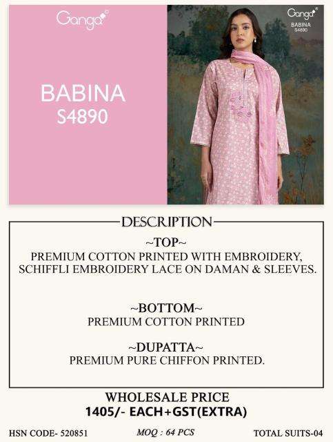 Ganga babina 4890 ladies dress material wholesale market in pune