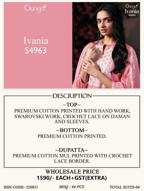 Ganga ivania 4963 wholesale dress material in pune with price