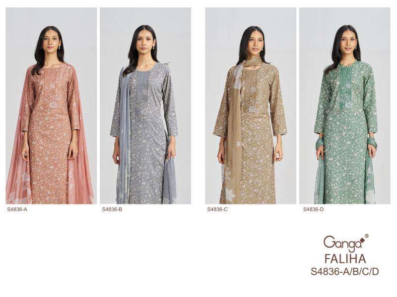 Ganga faliha 4836 cotton dress material wholesale market in surat